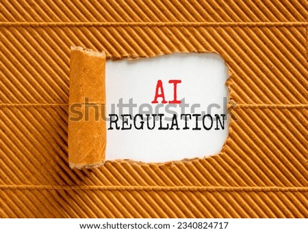 AI regulation symbol. Concept words AI artificial intelligence regulation on beautiful white paper. Beautiful brown background. Business AI artificial intelligence regulation concept. Copy space 商業照片 © 