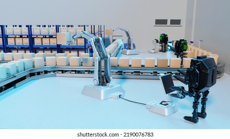 AI Robot arm Object for manufacturing industry technology Product export and import of future Robot cyber in the warehouse by hand mechanical future technology - Shutterstock ID 2190076783