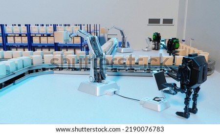 AI Robot arm Object for manufacturing industry technology Product export and import of future Robot cyber in the warehouse by hand mechanical future technology