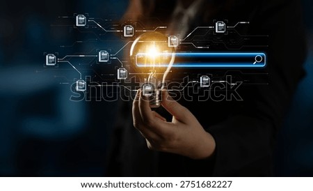 AI search engine concept visualizes connected documents through digital process and data search network system. Corpus