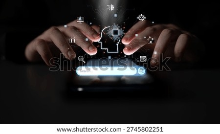 AI search engine visualized with brain, knowledge and smart technology in digital knowledge discovery concept. Corpus