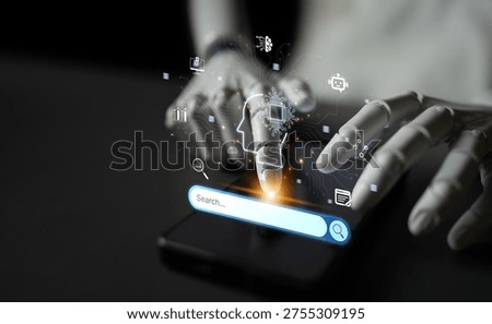 AI search engine visualized with brain, knowledge and smart technology in digital knowledge discovery concept. Corpus