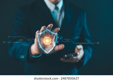 AI Security technology concept with businessman, Protecting Information in a Connected World. Secure Data Management and Artificial Intelligence Technology, Safeguarding Connections from Cyber Attacks - Powered by Shutterstock - Get 15% off with code: PIKWIZARD15
