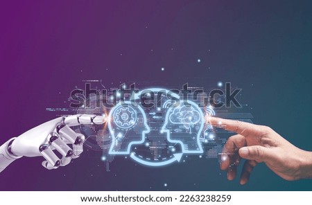 Ai smart Manufacturing and Hitech to communicate with humans for Upskill Reskill. Ai connection automation to global cyber network concept. new technology in future can support all business 4 to IIoT