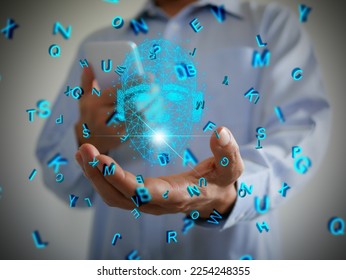 AI speaks letters, text-to-speech or TTS, text-to-voice, speech synthesis applications, generative Artificial Intelligence, futuristic technology in language and communication. - Shutterstock ID 2254248355