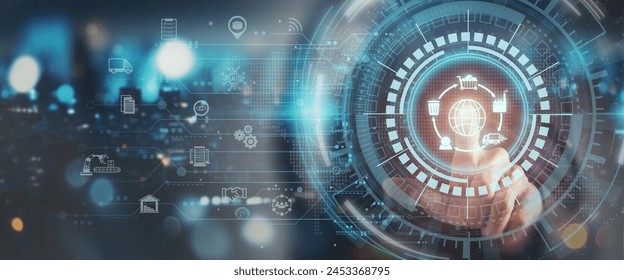AI in supply chain, business value chain management concept. More accurate, reliable, cost-effective. Planning with real-time visibility, control over a fully optimized supply chain. Digital twin tech - Powered by Shutterstock - Get 15% off with code: PIKWIZARD15