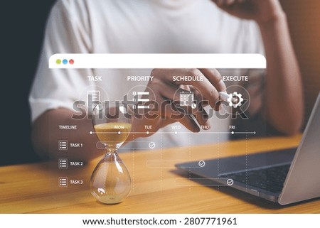 AI Task Scheduling Workflow with Priority Timeline and Execution Planning, Concept of AI-assisted scheduling, productivity management, project planning, time management, and work prioritization