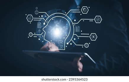 AI tech, Business person chatting with a smart AI using an artificial intelligence chatbot developed by OpenAI, Artificial Intelligence, Futuristic technology transformation, Searching for Education - Shutterstock ID 2395364523