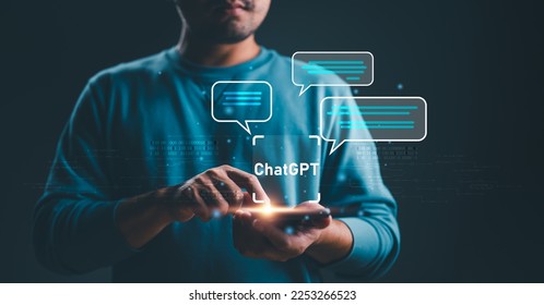 Ai tech, businessman using technology Global Internet connect Chatgpt Chat with AI, Artificial Intelligence. using command prompt for generates something, Futuristic technology transformation. - Shutterstock ID 2253266523