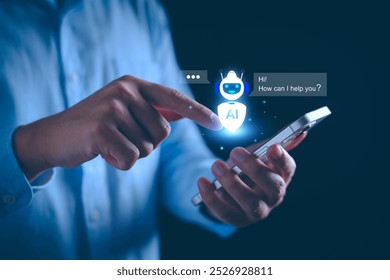 Ai Tech Chat with AI Artificial Intelligence. Businessman using chatbot in computer smart intelligence Ai, artificial intelligence developed by OpenAI. Futuristic technology, robot in online system.
