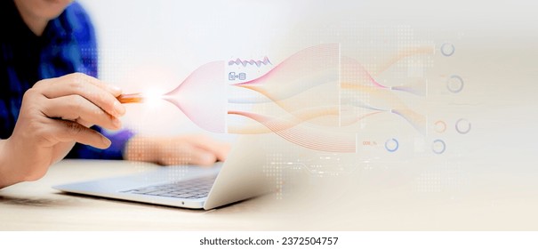 Ai tech, Search Engine Optimization-SEO concept. businessman show virtual graphic Global Internet networks With AI. Ai data analysis and Management System for web 3.0 on Futuristic virtual screen.