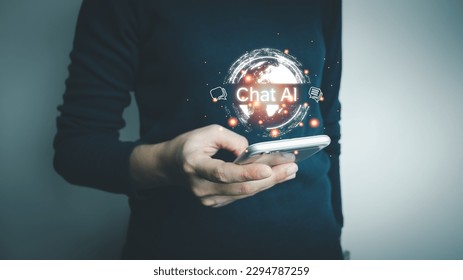 AI technology, Artificial Intelligence, Chatbot Chat and talk with AI, Using for search and find data by command prompt, robot learning machine create or generate picture or article auto