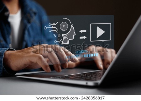 AI technology artificial intelligence Concept, future technology change, chat with AI. A businessman is typing text into AI technology to create a video based on work instruction data.