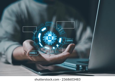 Ai technology, Artificial Intelligence. man using technology smart robot AI touching on big data network connection, deep learning, Science and artificial intelligence tech, innovation of futuristic. - Shutterstock ID 2368603483