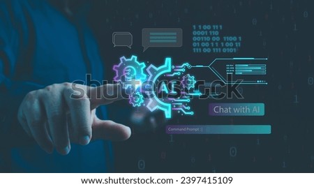 Ai technology, Artificial Intelligence. man using technology smart robot AI, artificial intelligence by enter command prompt for generates something, Futuristic technology transformation. Chat with AI