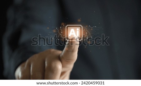 Ai technology, Artificial Intelligence. man using technology smart robot AI, artificial intelligence by enter command prompt for generates something, Futuristic technology transformation. Chat with AI
