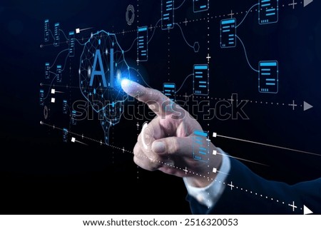 Ai technology, Artificial Intelligence. man using technology smart robot AI. Database and process automation to manage files, knowledge, and documentation in the company.