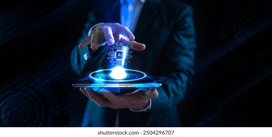 Ai technology, Artificial Intelligence.software development. high-tech coding and data analysis in a cloud system.