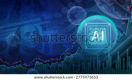 AI technology bubble concept Chip stock market crash artificial intelligence chip inside a bubble with financial stock market chart