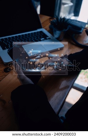 Ai Technology, Chat with AI, Artificial Intelligence. Man using technology smart robot AI, artificial intelligence by chat and command prompt for generates something, technology transformation.