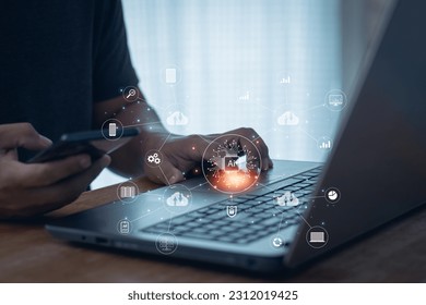 Ai technology, cloud computing, Digital transformation change management, internet of things. new technology big data and business process strategy, customer service management smart industry. - Shutterstock ID 2312019425