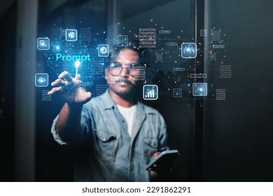 Ai technology concept, futuristic online world using artificial intelligence by entering a command to create something Futuristic technological changes. Chat with AI.
