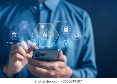 AI technology in daily use through smartphone applications, supporting smart communication, cloud service, data processing, and secure access for personal and business digital lifestyle.