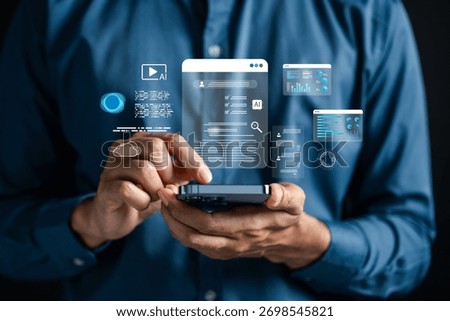 AI technology with data, cloud, chat, and analytics. smart digital transformation, automation, and artificial intelligence integration in everyday digital applications.