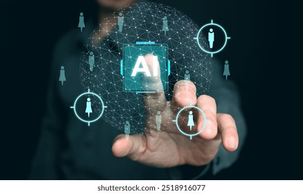 AI technology for HR, Human resources. A man uses artificial intelligence to manage and recruit employees. Automate the hiring process - Powered by Shutterstock - Get 15% off with code: PIKWIZARD15