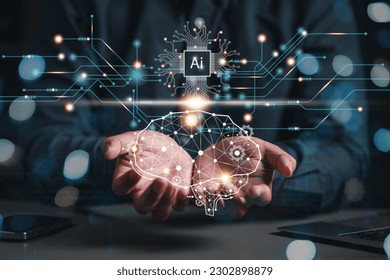 ai, technology, neural, processor, network, artificial intelligence, innovation, innovative, unit, system. at hands neural network artificial intelligence link to chip processor. innovative innovation