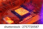AI technology is represented on a computer chip with circuit patterns in bright colors