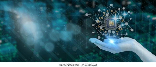 AI technology, Smart Business Concepts and AI Artificial Intelligence digital technology concept Business people using digital chatbots as conversational assistants to gain access to the growing data 