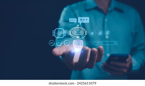AI technology utilized in developing online customer services through digital chatbots, robot applications powered by OpenAI.futuristic and imaginative technology, virtual assistants on internet.