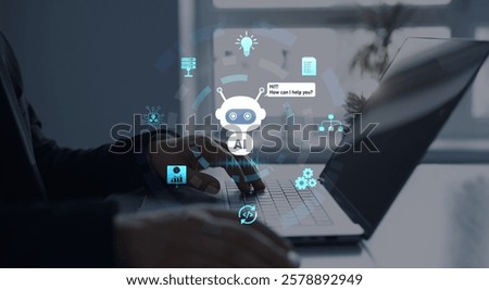 AI technology for work efficiency tools, software, analytics, development, technology, learning, internet, big data.Ai Chatbot comes with solutions, helps to solve work problems and smart data.