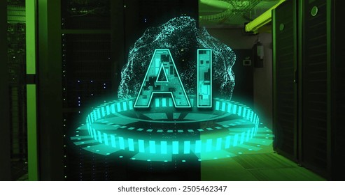 AI text image over futuristic digital interface in data center. Technology, artificial intelligence, future, innovation, network, cyber - Powered by Shutterstock - Get 15% off with code: PIKWIZARD15