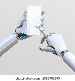 AI using glass phone, futuristic digital device - Shutterstock ID 2058908693