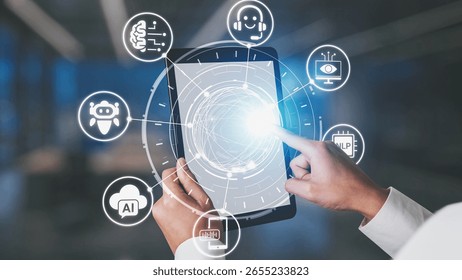 AI Virtual Assistant Artificial Intelligence Chatbot Controlled by Prompt Engineering for Explainable Generative AI information and LLM Deep Learning Technology for Smart Business Work Support. Spire