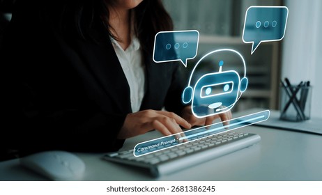 AI Virtual Assistant Artificial Intelligence Chatbot Controlled by Prompt Engineering for Explainable Generative AI information and LLM Deep Learning Technology for Smart Business Work Support. Muxer