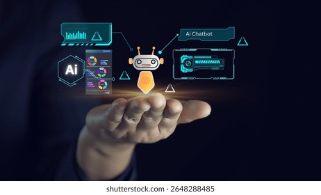 AI virtual assistant or chatbot, representing the concept of prompt engineering and using large language models (LLMs) and deep learning to enhance productivity through generative AI.