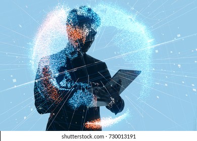 AI(Artificial Intelligence) concept. Holographic earth and digital pattern.
