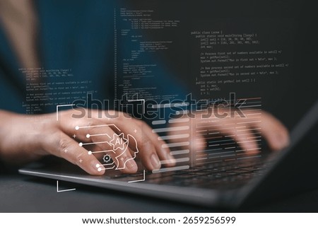AI-assisted coding, AI-powered web development and programming. A software developer coding with artificial intelligence support, ideal for content about machine learning, next-gen tech solutions.
