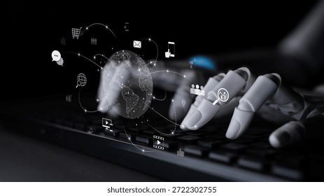 AI-assisted visualization of global communication network, showing data exchange, global connection, digital interaction, and communication network. Latch