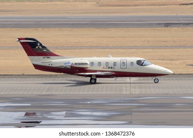 Aichi, Japan - March 08, 2016:MHI Hawker Beechcraft Hawker 400A, Twinjet Corporate Aircraft.