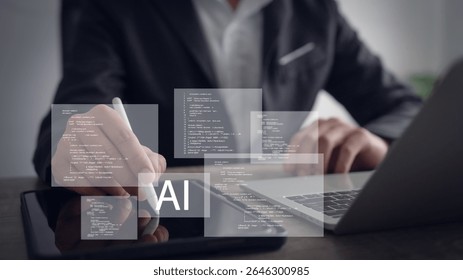 AI-driven web development and programming Abstract program code digital concept