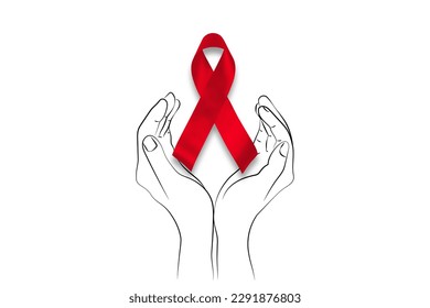 Aids Awareness icon design for poster, banner, t-shirt. illustration isolated on white background. Stop AIDS. December AIDS awareness. Health care. World AIDS Day. hands holding with Red ribbon. - Powered by Shutterstock