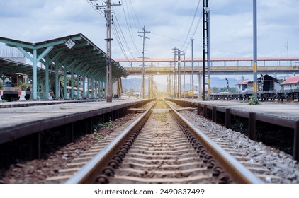 ailroad tracks.Kaeng Khoi Railway Station.KAENG KHOI, SARABURI, THAILAND. - On july 14, 2024  - Powered by Shutterstock