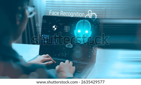 AI-powered face recognition system using machine learning for identity verification. Advanced biometric technology for secure login and personal data protection in the digital age.