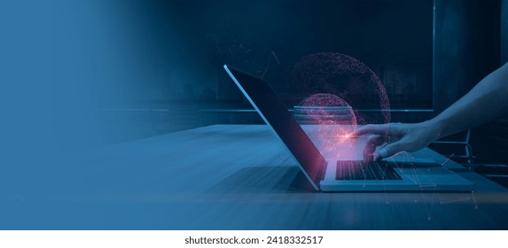AI-powered Network Management concept, Human hand working with  Edge Computing Processing data closer to its source, at the edge of the world network leading to improved performance and reduced costs 