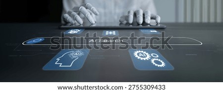 AI-powered search interface concept with multiple assistant tools, intelligent logic and automation engine working in harmony. Corpus