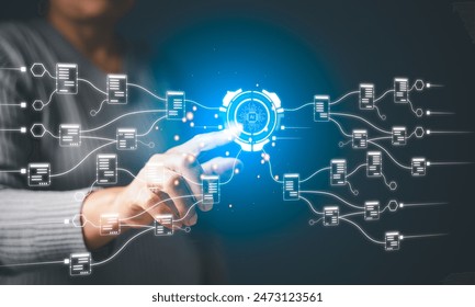 AI-powered software leverages digital technology to enhance business management by processing and organizing information from vast amounts of data on computer systems. document, technology, online. - Powered by Shutterstock